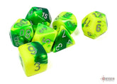 CHESSEX - Dados Poliédricos Gemini Green-Yellow/SIlver - Gamesmart